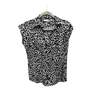 New York & Company Black White Animal Print Sleeveless Button Up Blouse XS
